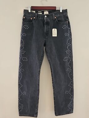 Levi's Black Straight-Leg Jeans with Silver Stud Detailing. Size 29 32